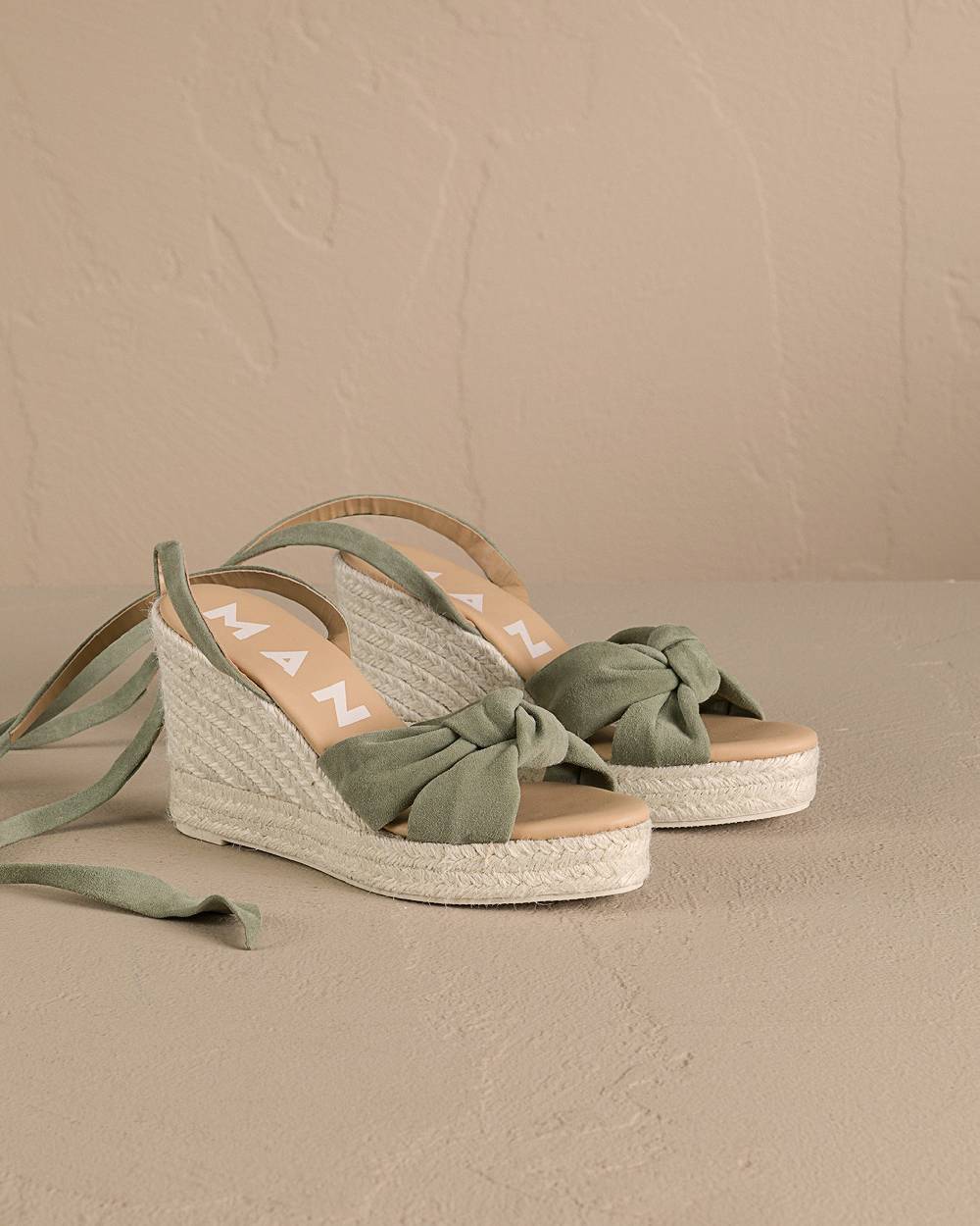Manebí Soft Suede Wedge Espadrilles|With Knot - Sage Sconto