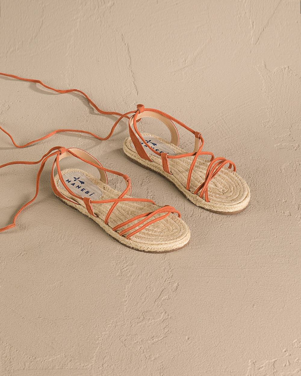 Manebí Suede \u0026 Jute Lace-Up Sandals - Orange Rust Offerte