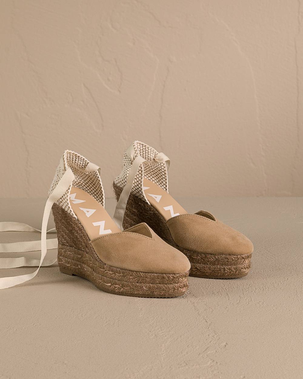 Manebí Soft Suede Heart-Shaped|Wedge Espadrilles - Hamptons Vintage Taupe On Tone Vendita Calda