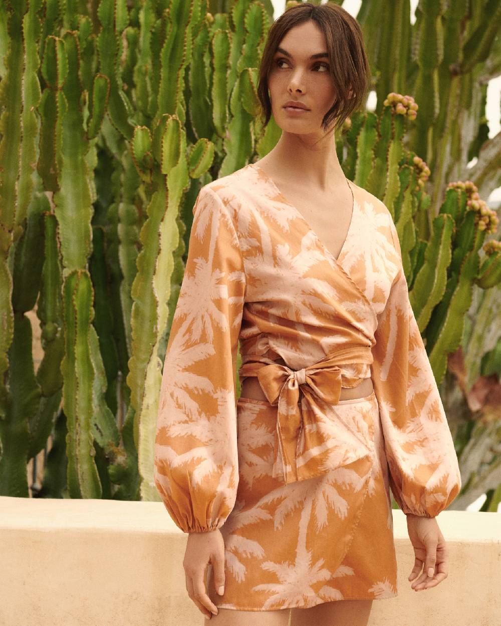 Manebí Printed Cotton Posadas Skirt - Sunbaked \u0026 Cream Pink Maxi Palm Saldi Di Fabbrica