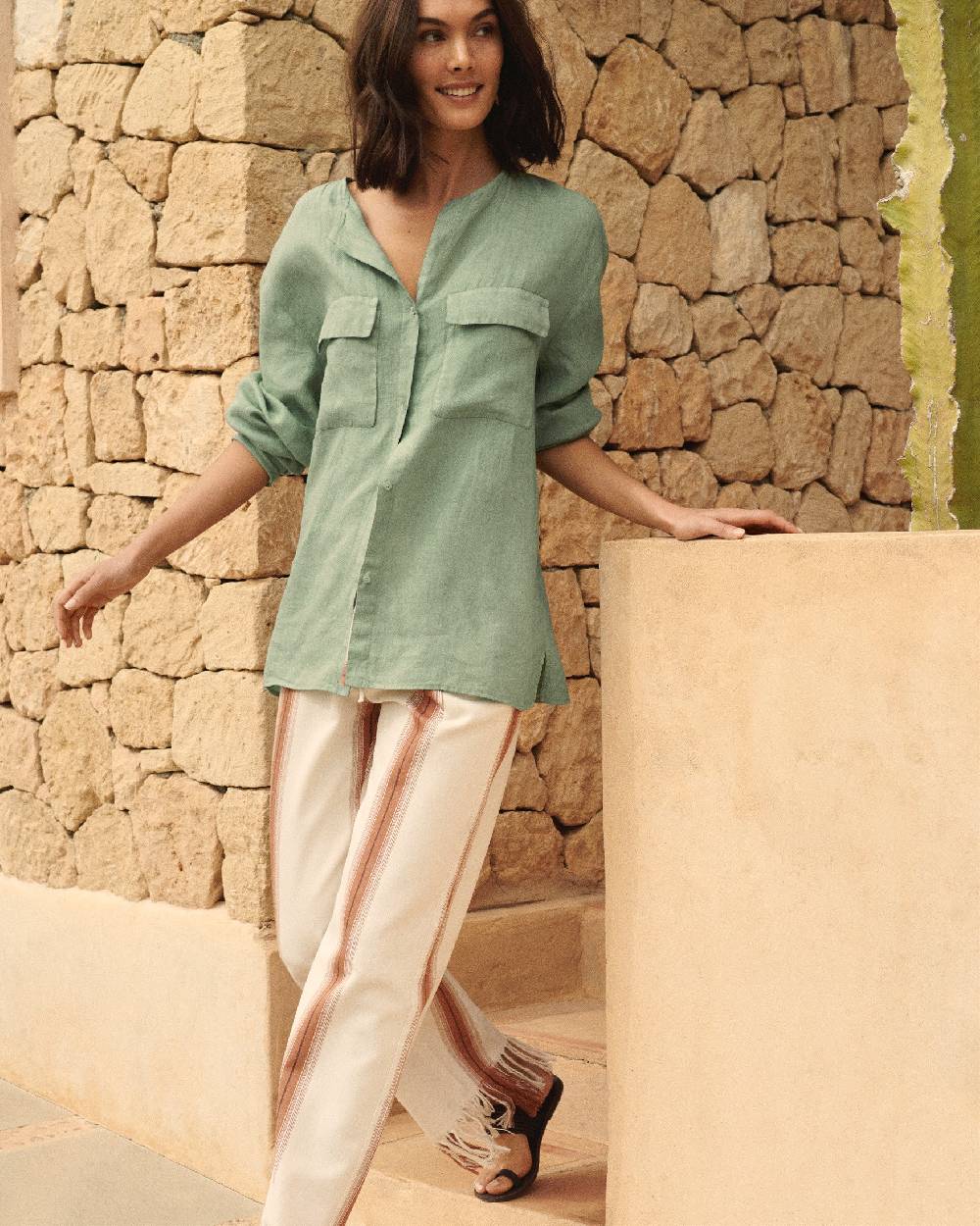 Manebí Linen Valparaiso Shirt - Mineral Green In Saldo