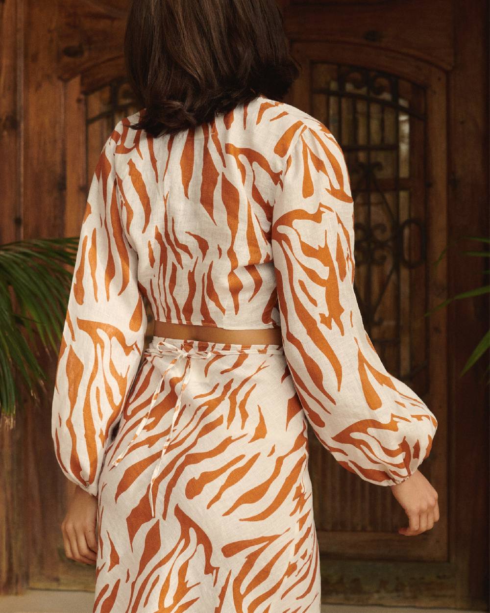 Manebí Printed Linen Antigua Top - Eggnog \u0026 Orange Rust Zebra Negozio online di fabbrica