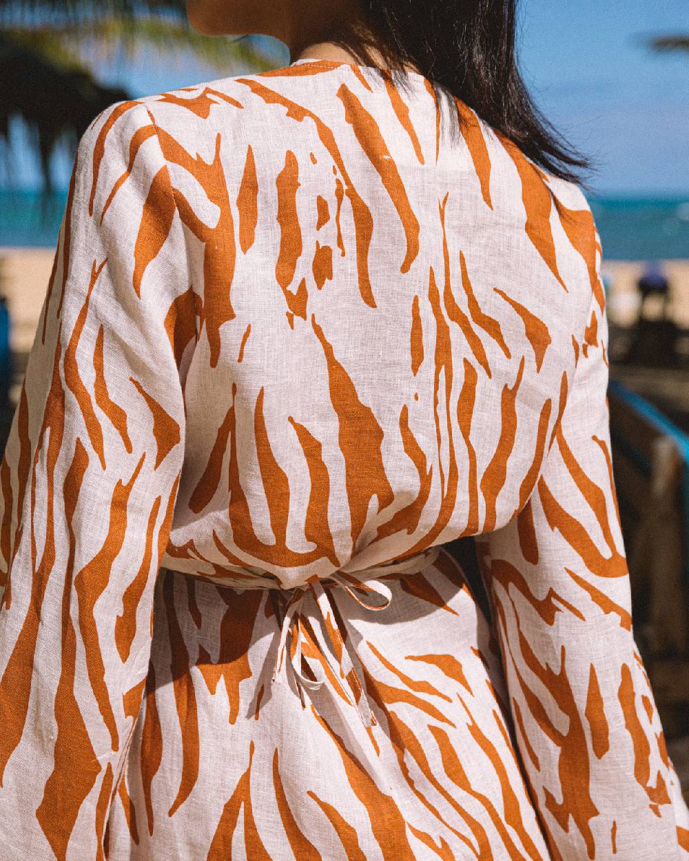 Manebí Printed Linen Caracas Dress - Eggnog \u0026 Orange Rust Zebra Vendite stagionali