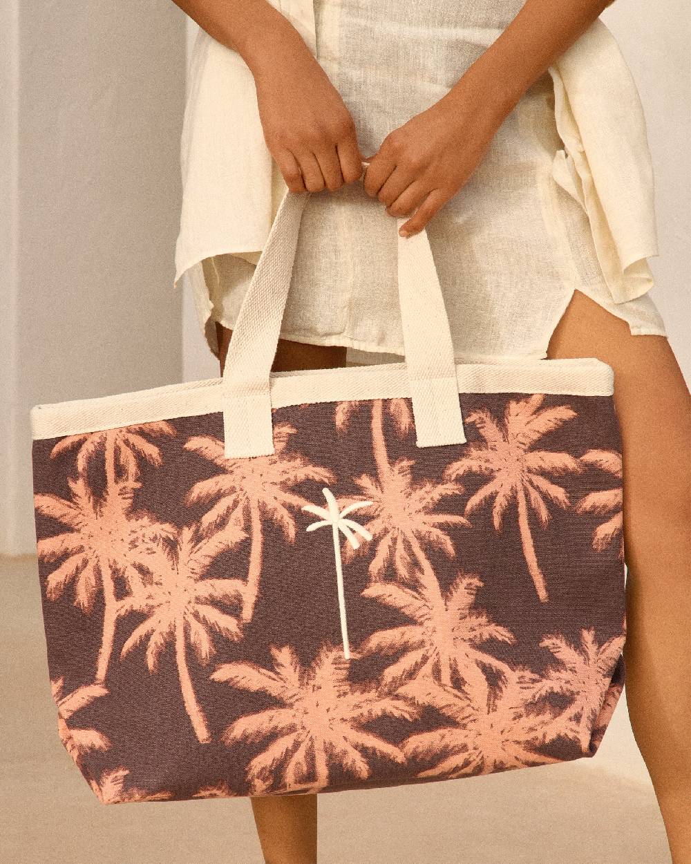 Manebí Canvas California Tote Bag - Cocoa \u0026 Orange Rust Maxi Palm Latest fashion