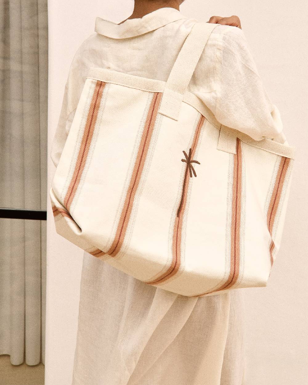 Manebí Canvas California Tote Bag - Cocoa Beige Multistripes Offerta temporanea