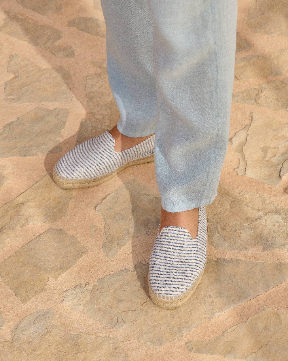 Manebí Recycled Cotton Canvas Espadrilles - Navy Blue Micro Stripes On Beige Grandi sconti