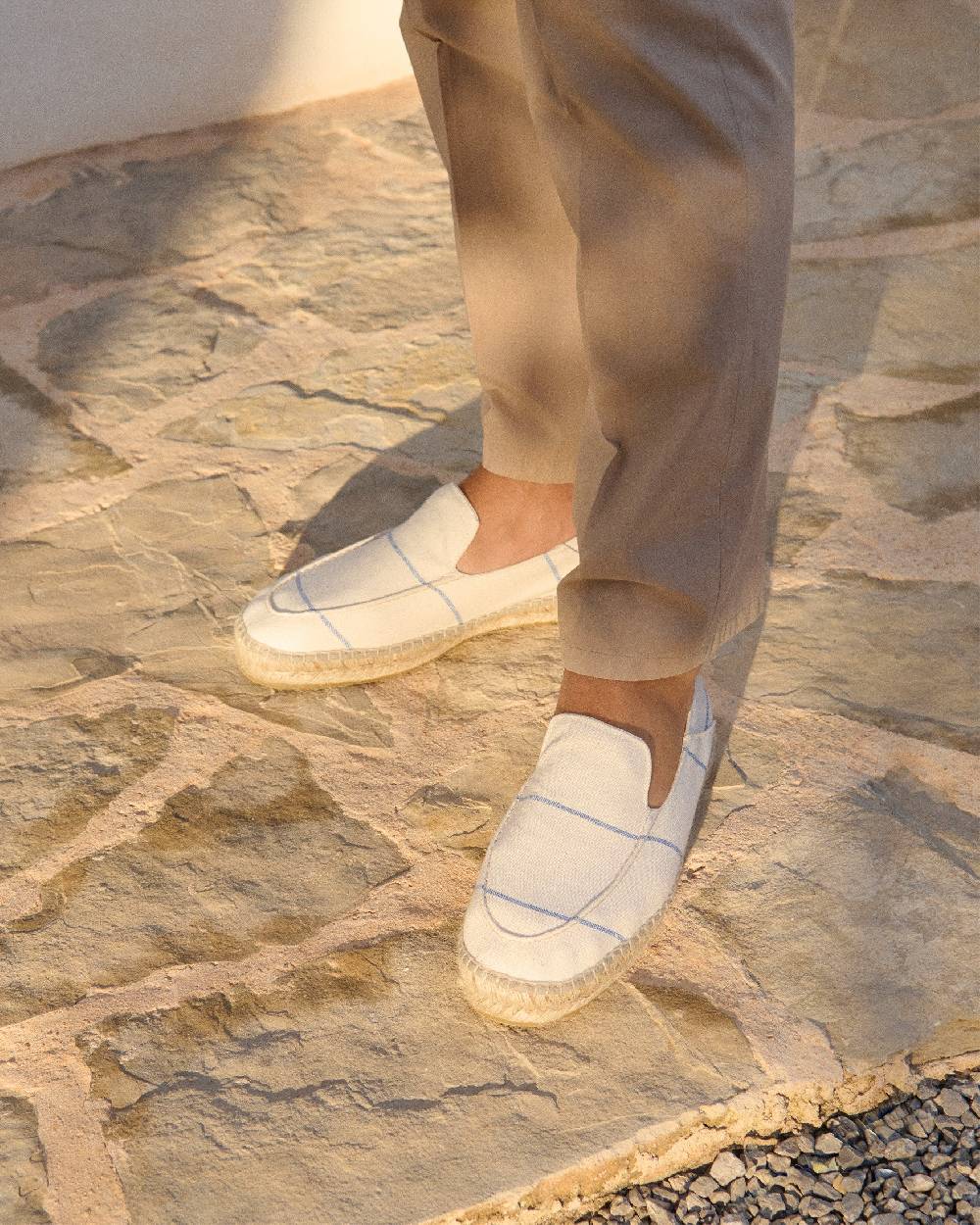 Manebí Woven Canvas|Traveler Loafers Espadrilles - Navy Blue Micro Stripes On Beige Nuovi prodotti