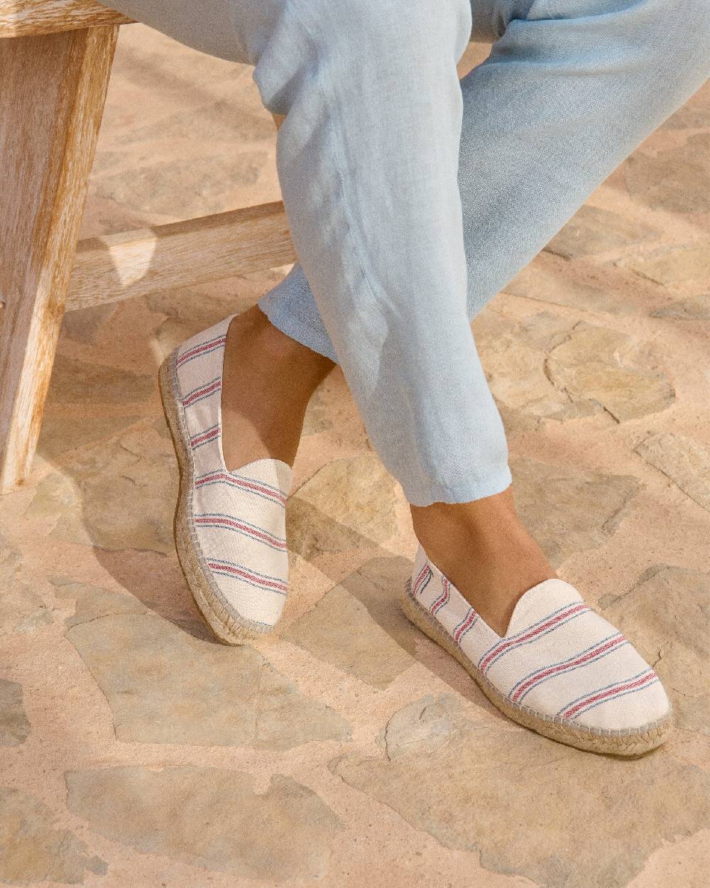 Manebí Recycled Cotton Canvas Espadrilles - Red \u0026 Navy Blue Micro Stripes On Beige Offerte stagionali