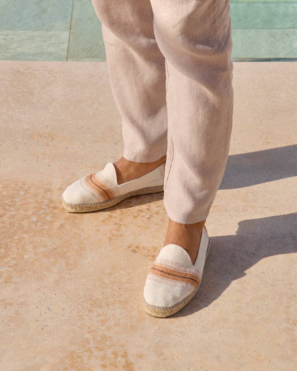 Manebí Cotton Linen And Silk|Raw Fabric Espadrilles - Rust Macro Stripe Offerte speciali