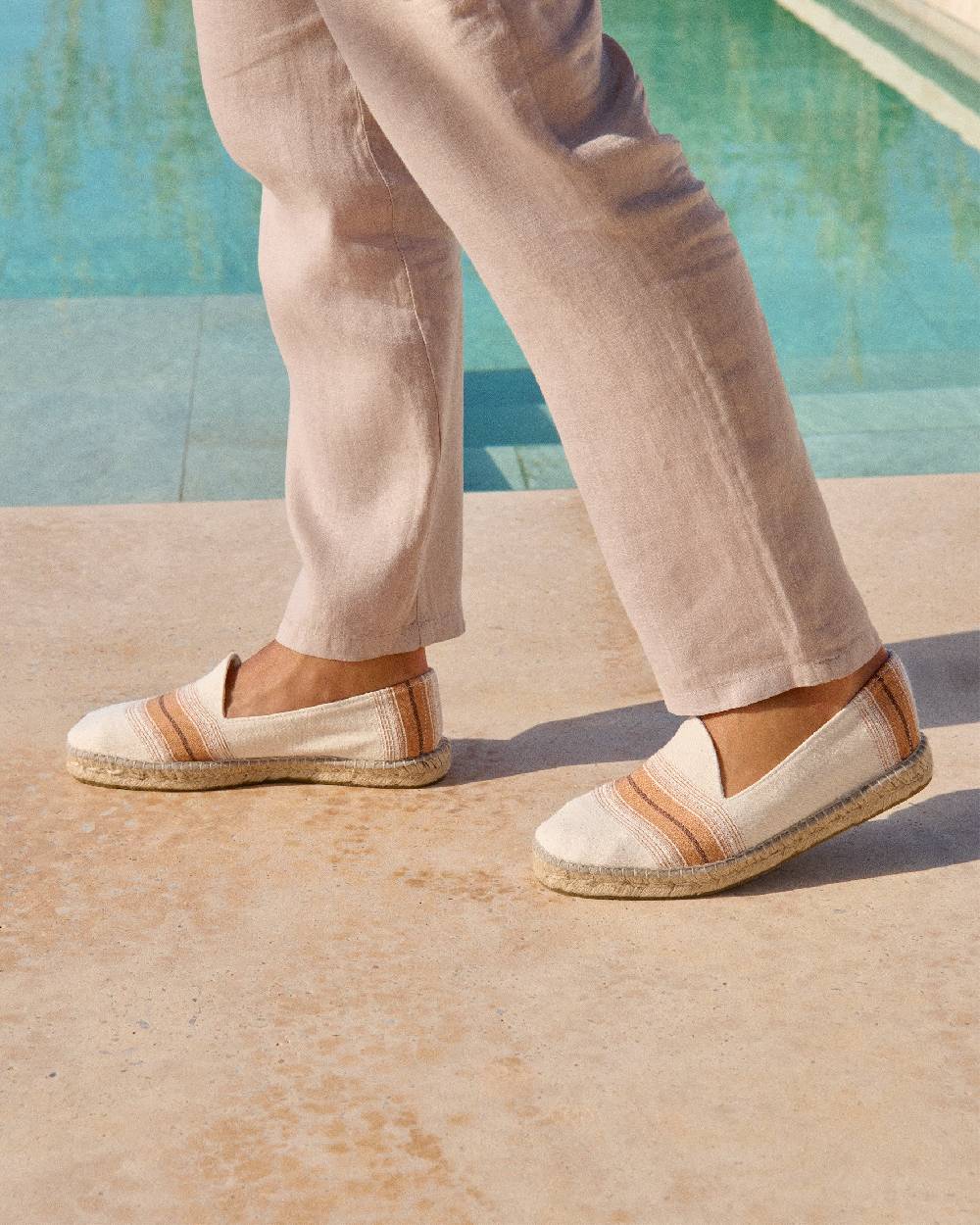 Manebí Cotton Linen And Silk|Raw Fabric Espadrilles - Rust Macro Stripe Offerte speciali