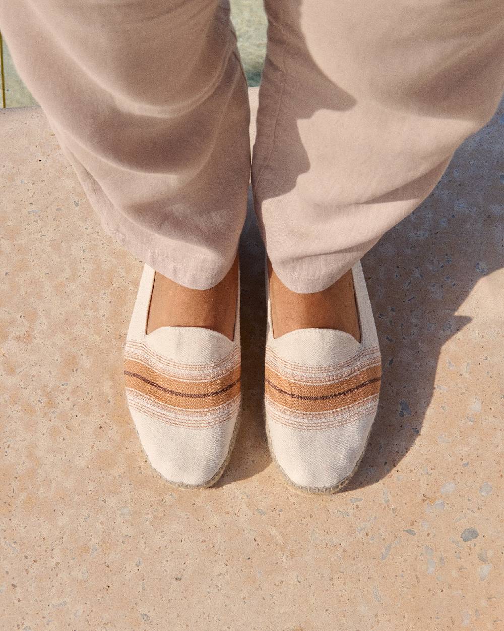 Manebí Cotton Linen And Silk|Raw Fabric Espadrilles - Rust Macro Stripe Offerte speciali