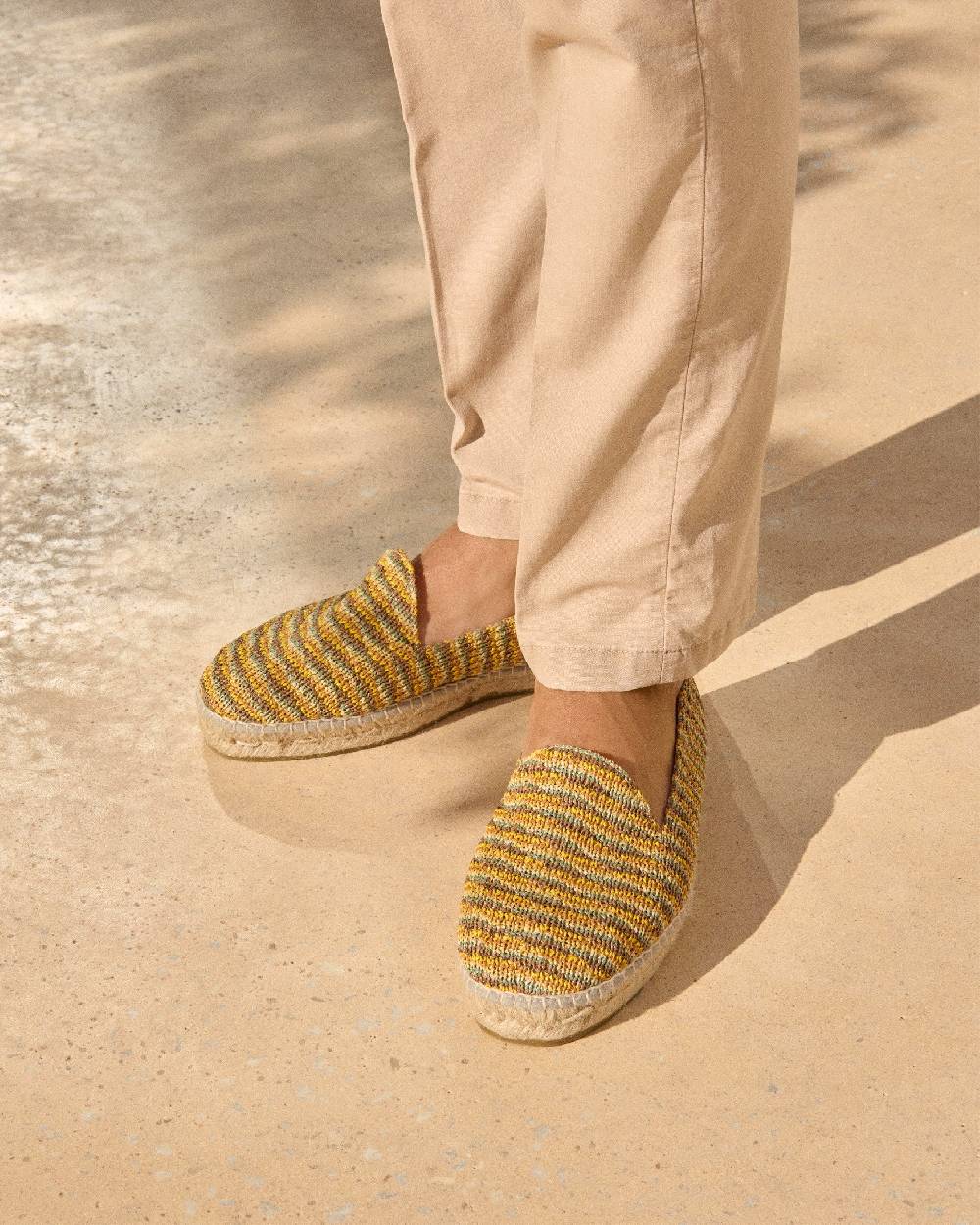 Manebí Woven Raffia Stripes|Espadrilles - Sage \u0026 Cocoa On Beige Ultimi tre giorni