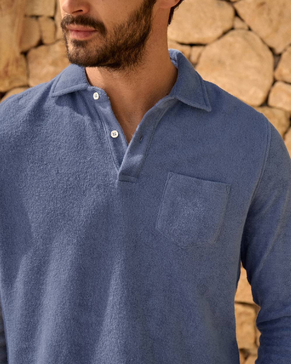 Manebí Organic Terry Cotton|Antonello Polo Shirt - Long Sleeve Petrole Fino al 65% di sconto