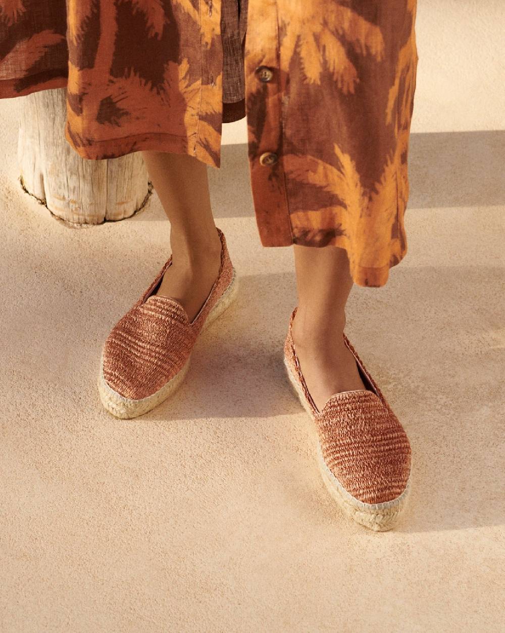 Manebí Raffia Stripes Double Sole Espadrilles - Yucatán Orange Rust Solo un giorno rimasto