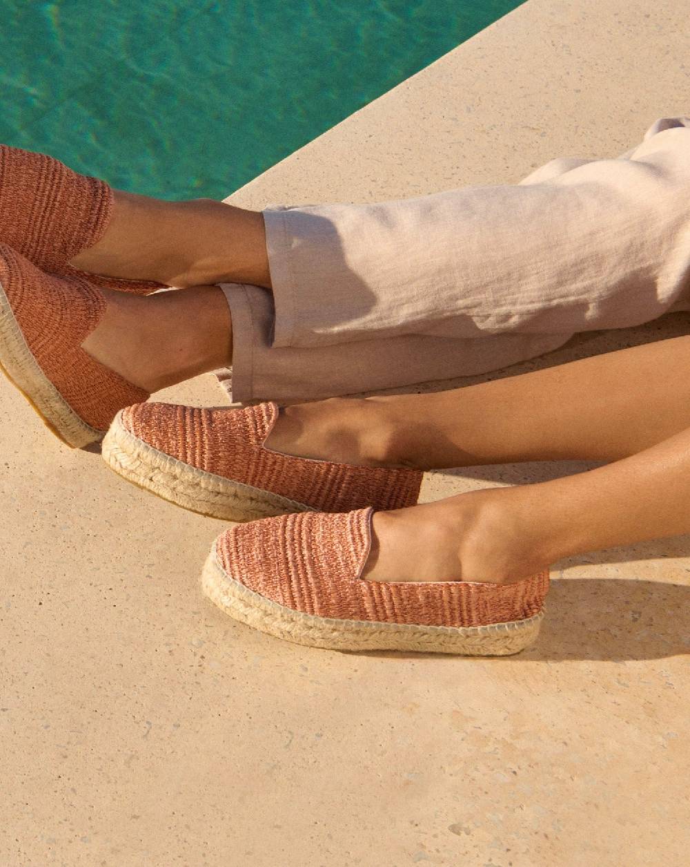 Manebí Raffia Stripes Double Sole Espadrilles - Yucatán Orange Rust Solo un giorno rimasto