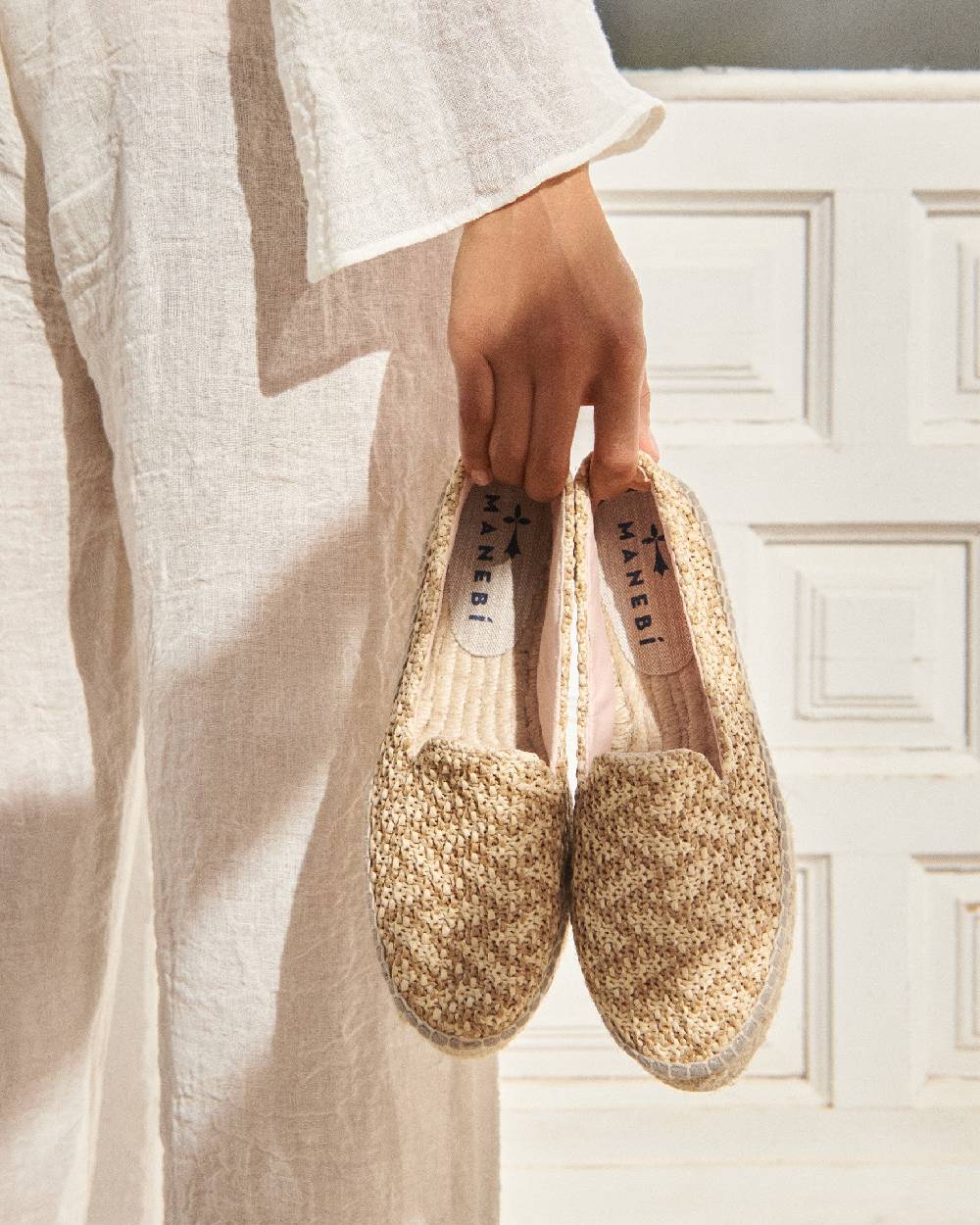 Manebí Raffia Zig-Zag Double Sole|Espadrilles - Cream \u0026 Natural Super sconto
