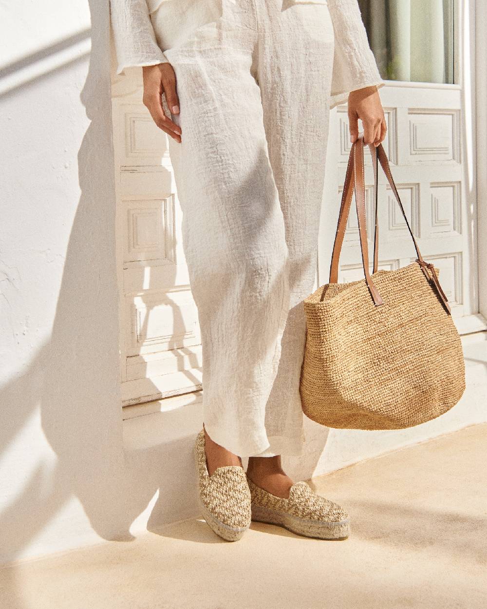 Manebí Raffia Zig-Zag Double Sole|Espadrilles - Cream \u0026 Natural Super sconto