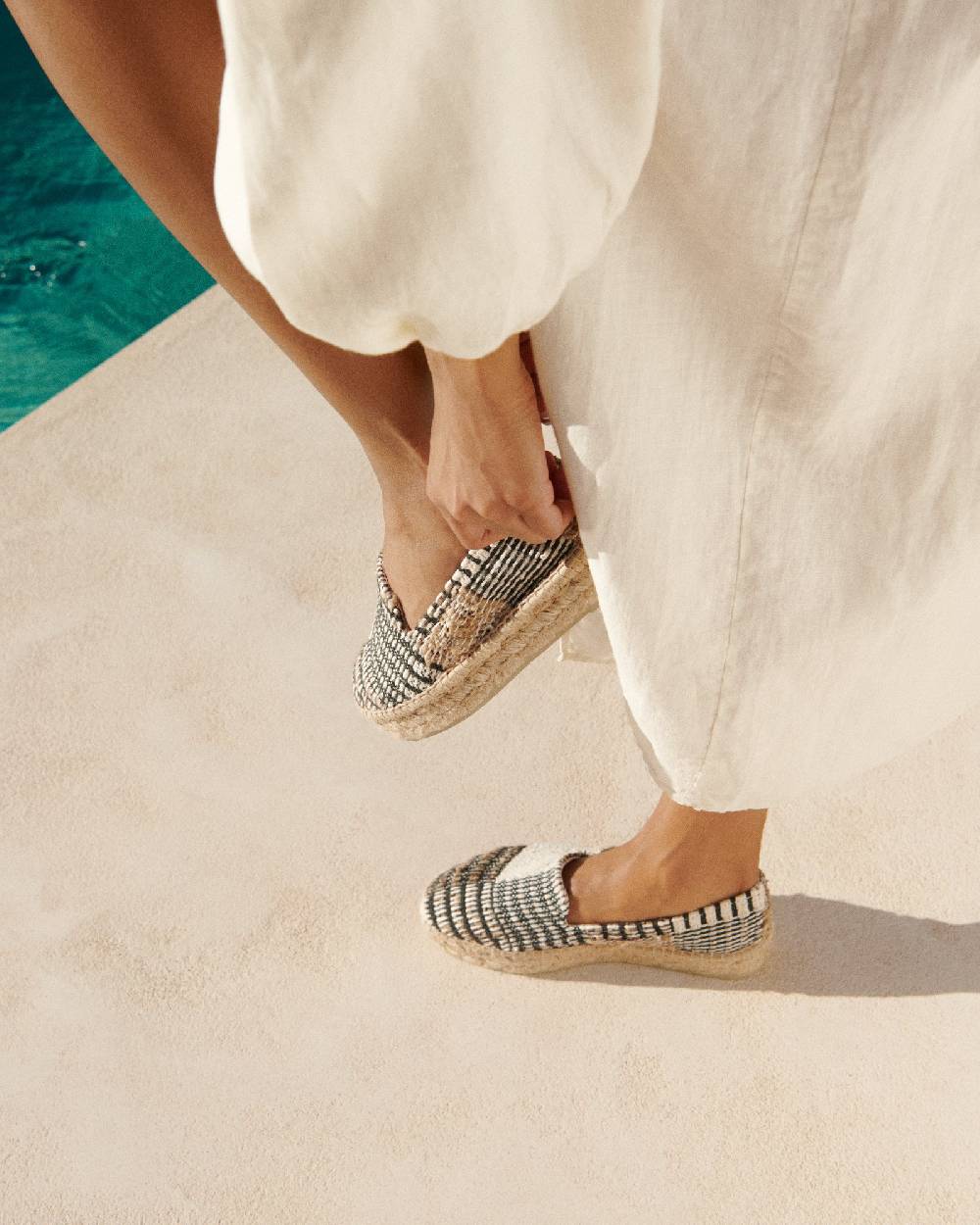 Manebí Silk And Cotton Patchwork|Double Sole Espadrilles - Yucatán White Natural And Black Esporta salva