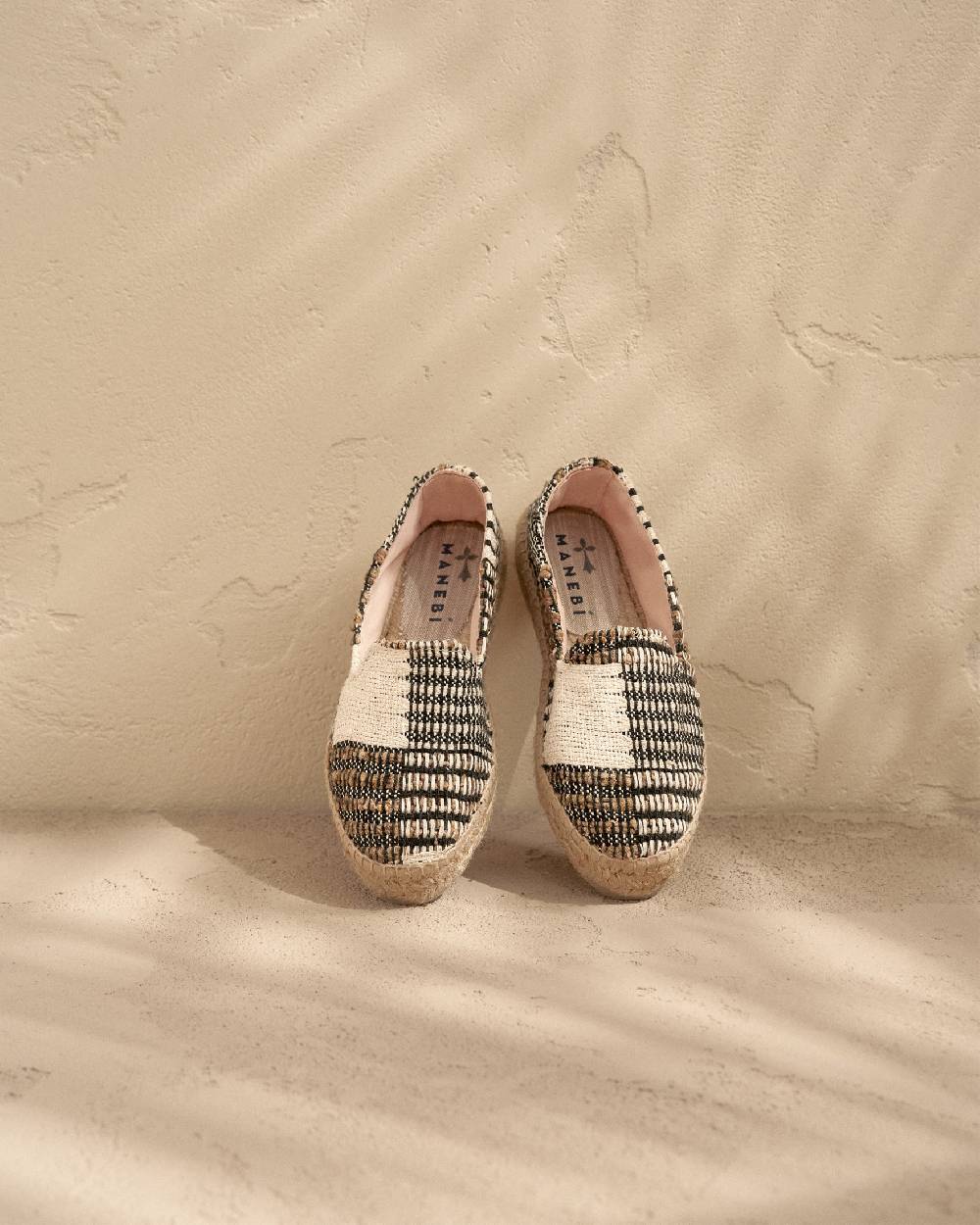 Manebí Silk And Cotton Patchwork|Double Sole Espadrilles - Yucatán White Natural And Black Esporta salva