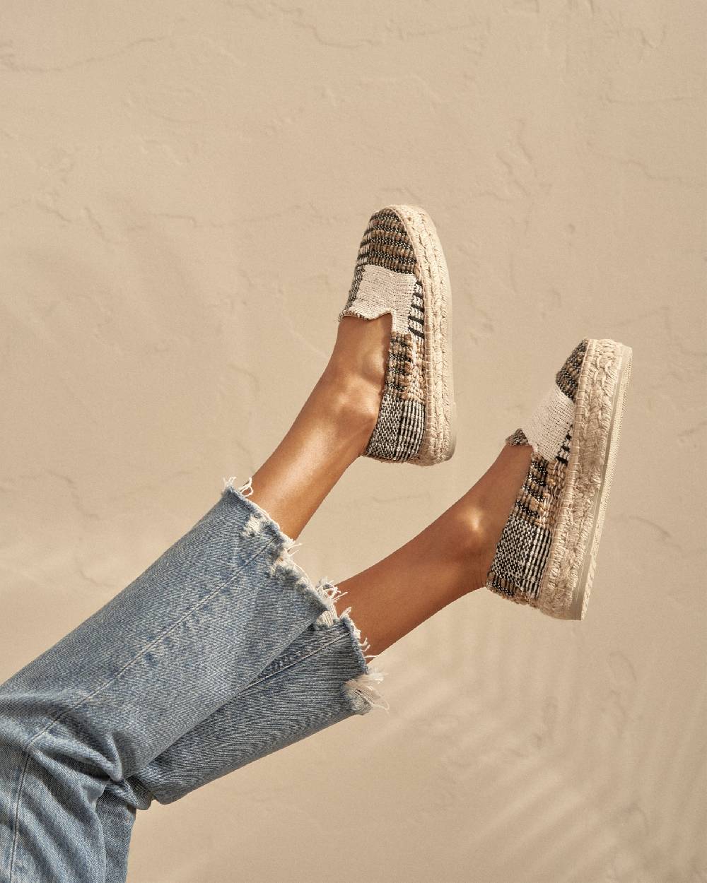 Manebí Silk And Cotton Patchwork|Double Sole Espadrilles - Yucatán White Natural And Black Esporta salva