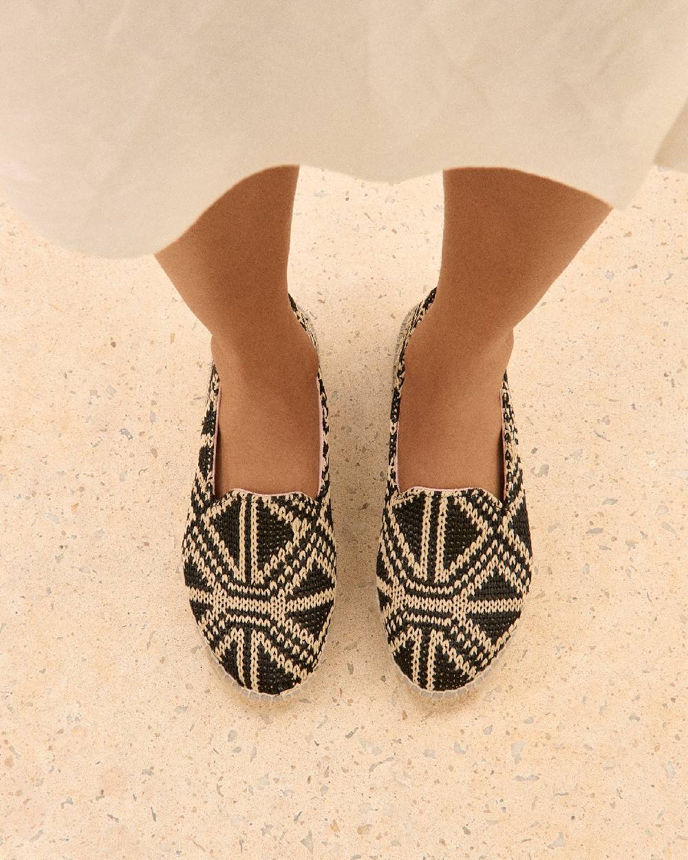Manebí Raffia Pattern Double Sole Espadrilles - Yucatán Black Triangles On Natural Italy