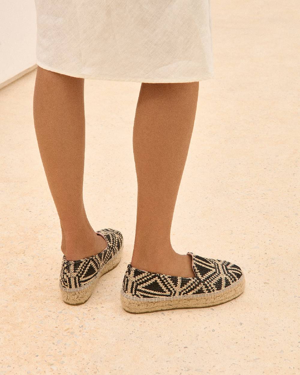 Manebí Raffia Pattern Double Sole Espadrilles - Yucatán Black Triangles On Natural Italy