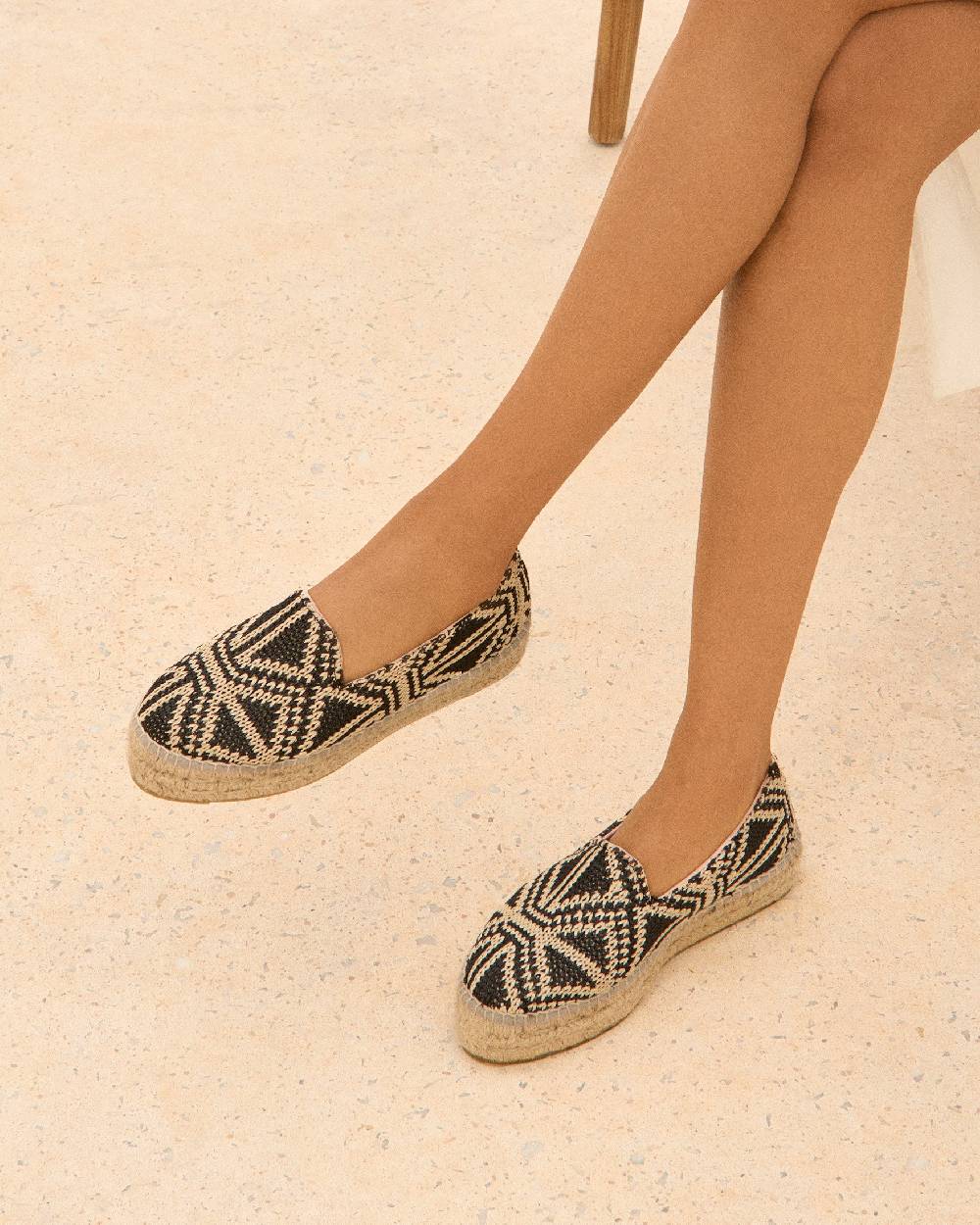 Manebí Raffia Pattern Double Sole Espadrilles - Yucatán Black Triangles On Natural Italy