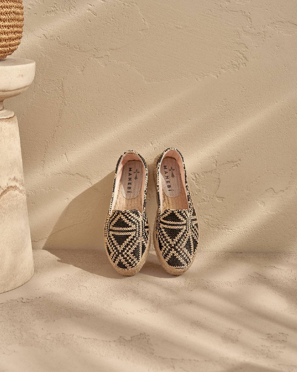 Manebí Raffia Pattern Double Sole Espadrilles - Yucatán Black Triangles On Natural Italy