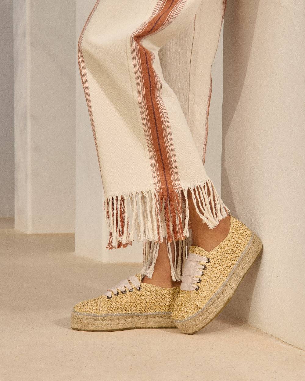 Manebí Raffia Lace-Up Espadrilles - Pink, Light Blue \u0026 Pastel Rose Laces Raffia Net Vendita
