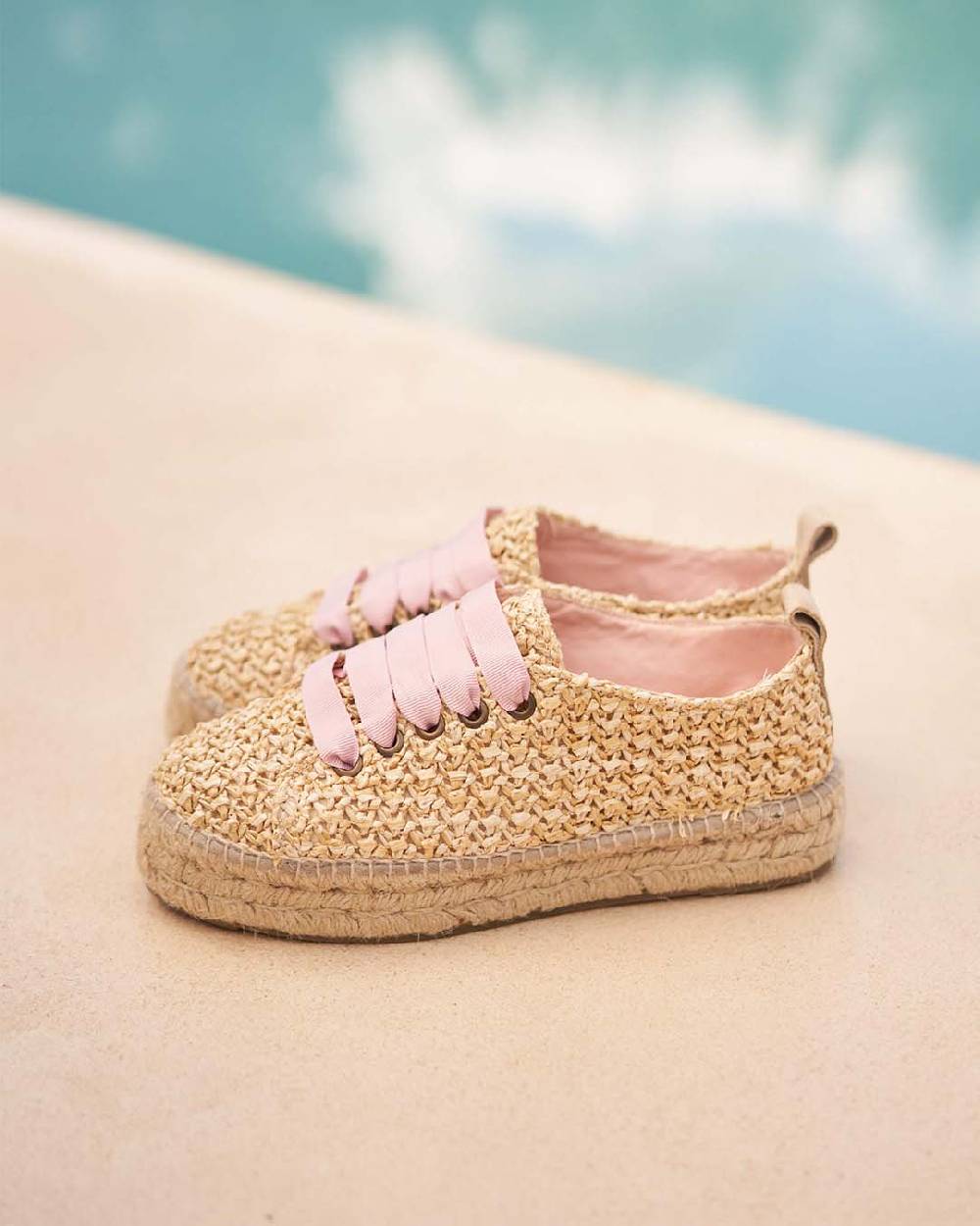 Manebí Raffia Lace-Up Espadrilles - Pink, Light Blue \u0026 Pastel Rose Laces Raffia Net Vendita