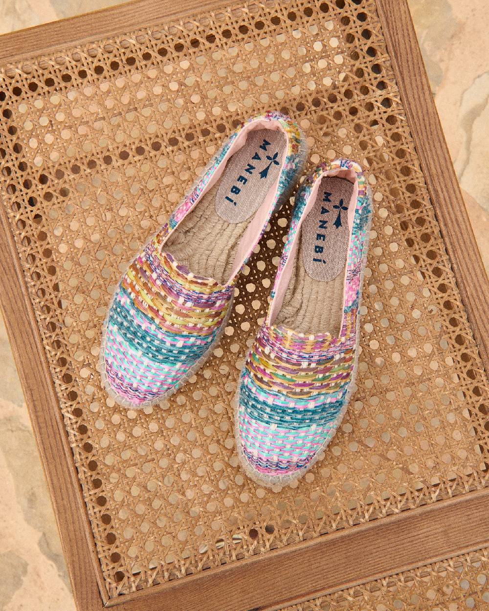 Manebí Raffia Jute Mix Double Sole Espadrilles - Acapulco Fucsia Blue Mix Spedizione Gratuita