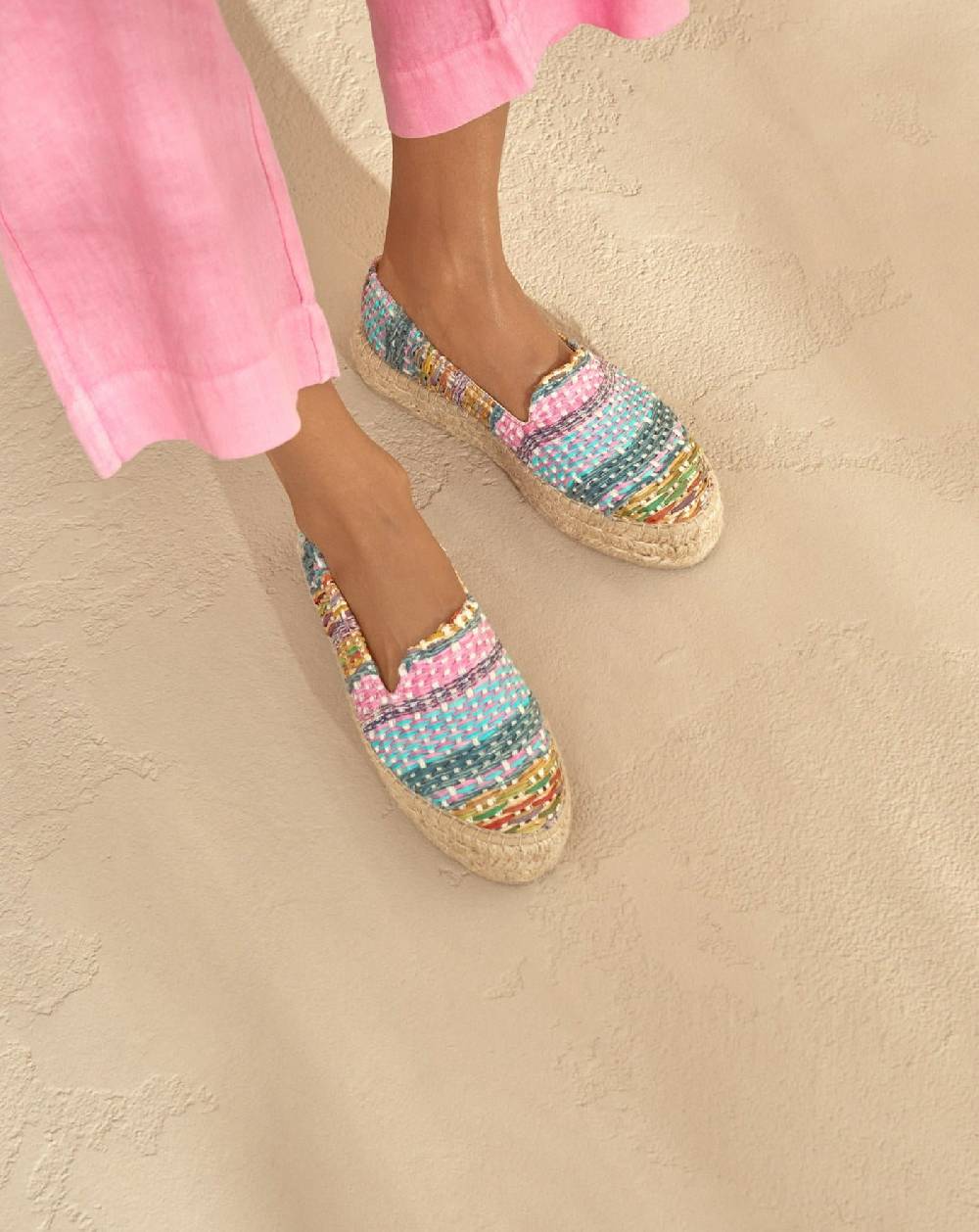 Manebí Raffia Jute Mix Double Sole Espadrilles - Acapulco Fucsia Blue Mix Spedizione Gratuita