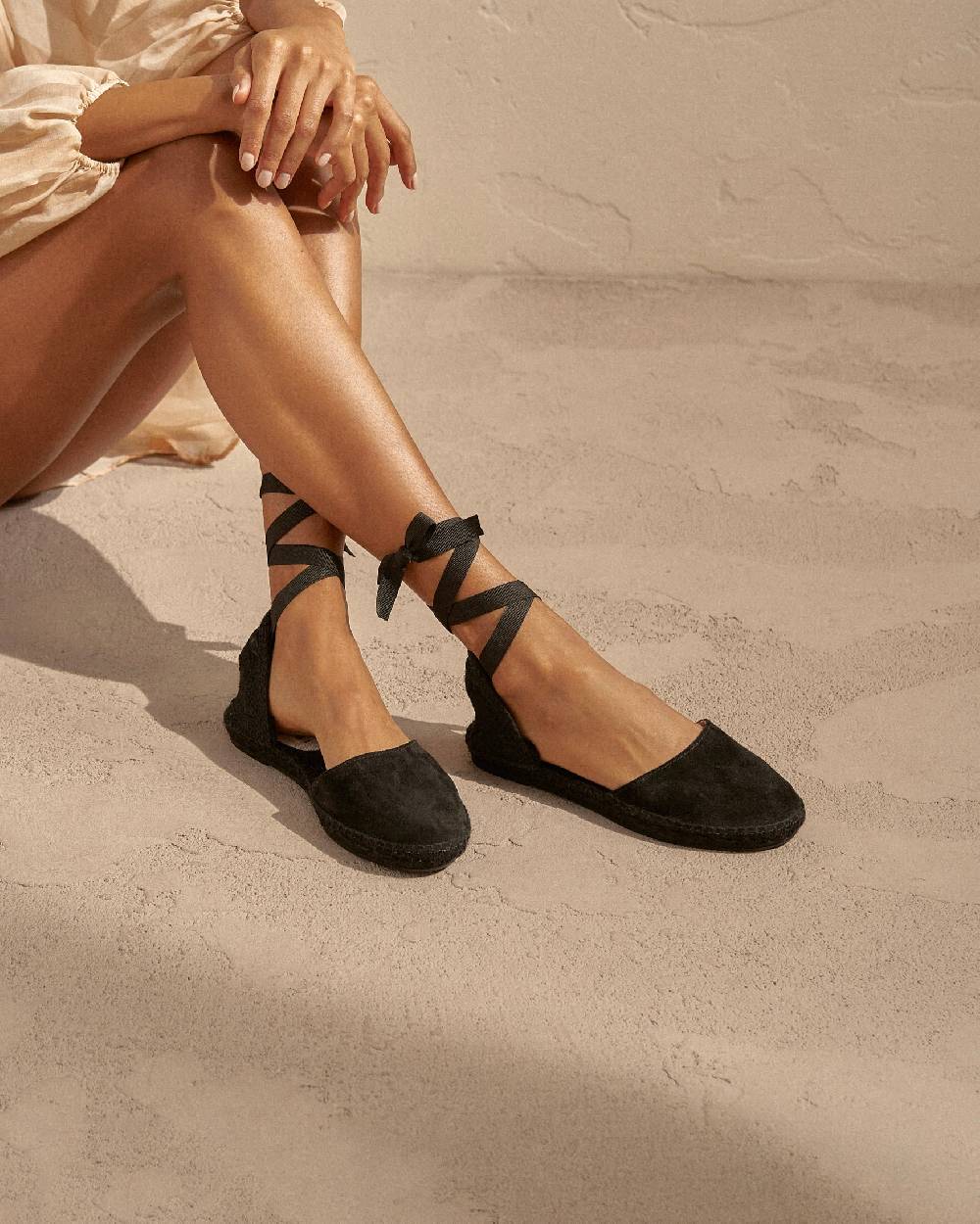 Manebí Suede Flat Valenciana Espadrilles - Hamptons Black On Tone Qualità Garantita