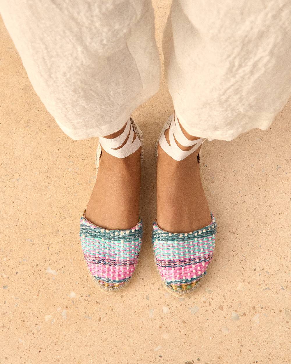 Manebí Raffia Flat Valenciana Espadrilles - Acapulco Fucsia Blue Mix Negozi Online