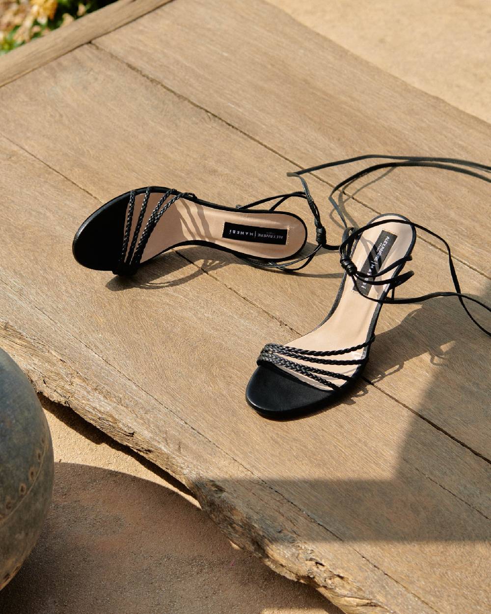 Manebí Savana Leather Braided Heels - Lace Up Black Flash Sale