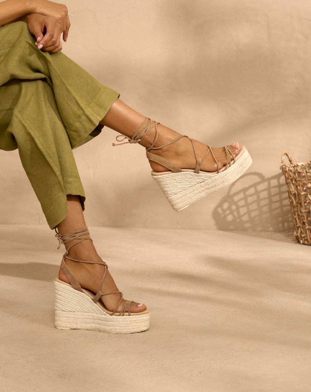 Manebí Portofino Soft Suede|Wedge Espadrilles - Lace-Up Tobacco Shopping online
