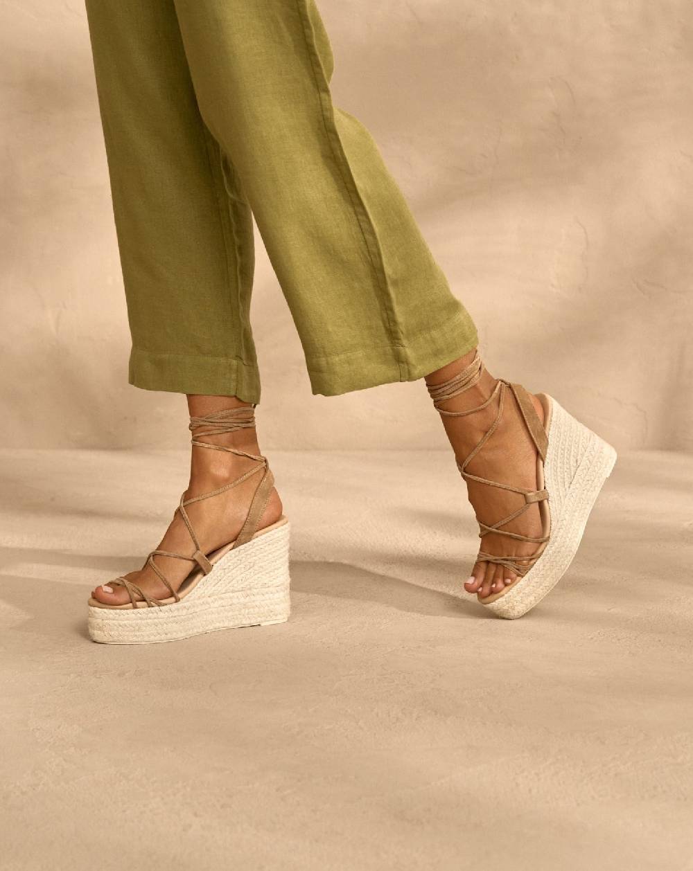 Manebí Portofino Soft Suede|Wedge Espadrilles - Lace-Up Tobacco Shopping online