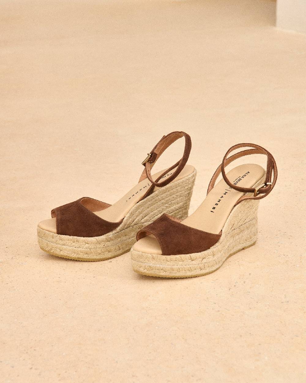 Manebí Viky Soft Suede Open Toe|Wedge Espadrilles - Tobacco Vendite stagionali