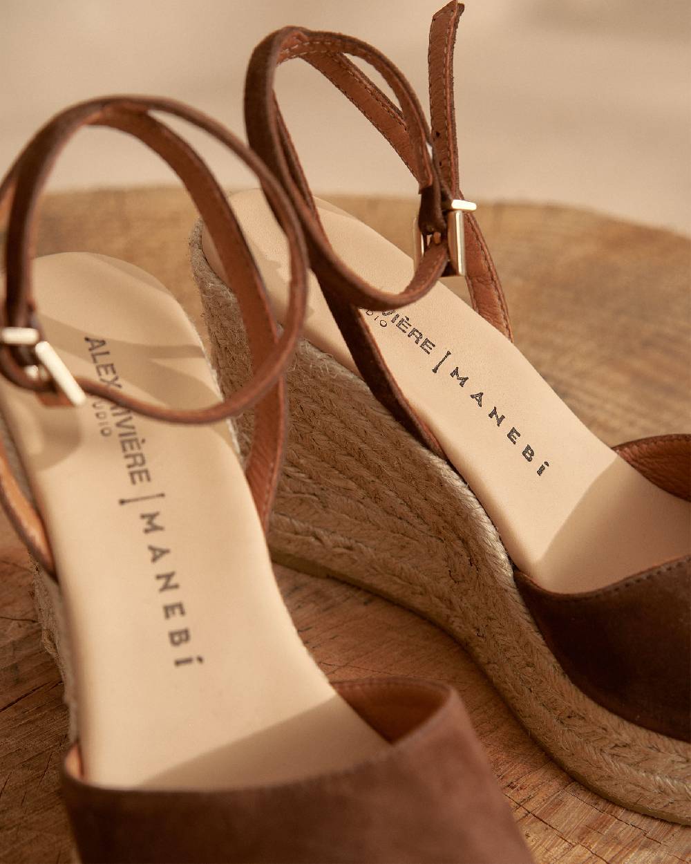 Manebí Viky Soft Suede Open Toe|Wedge Espadrilles - Tobacco Vendite stagionali