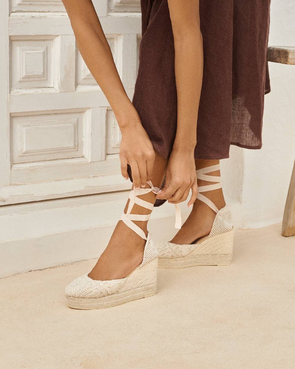 Manebí Cotton Crochet|Wedge Espadrilles - Natural Cyber Monday