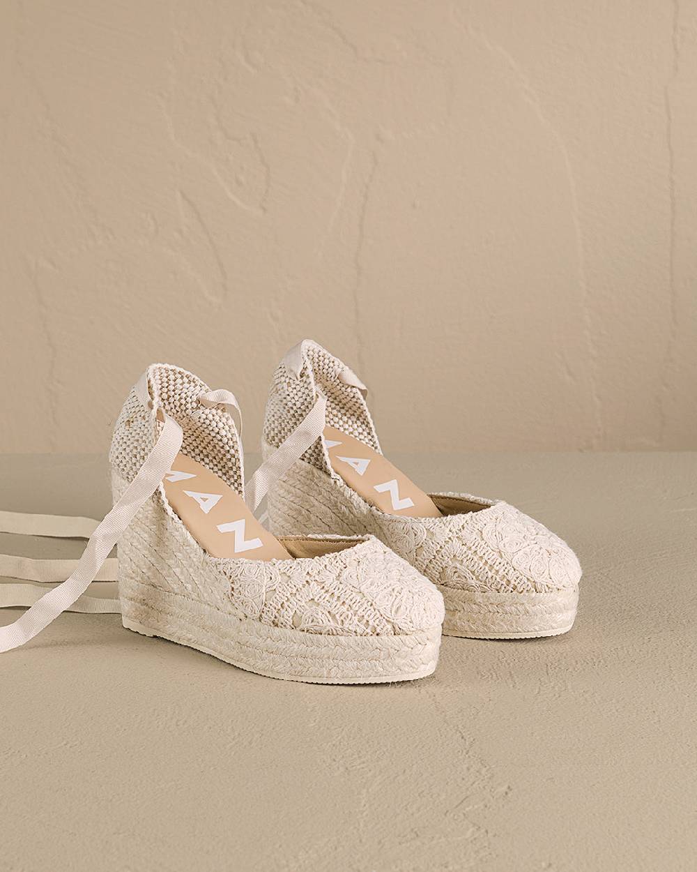 Manebí Cotton Crochet|Wedge Espadrilles - Natural Cyber Monday