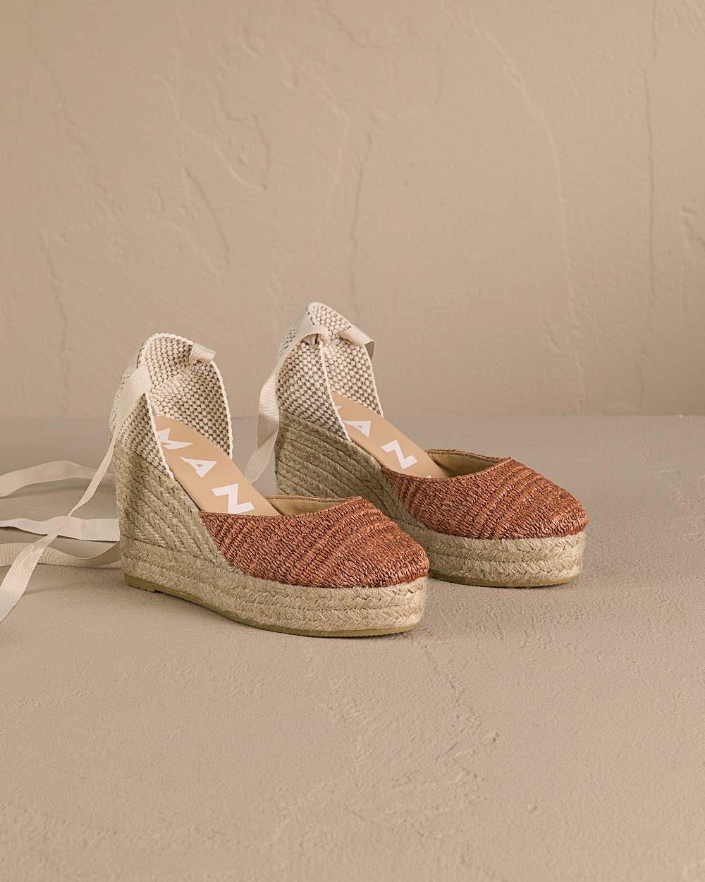 Manebí Raffia Stripes Wedge Espadrilles - Yucatán Orange Rust Offerta natalizia