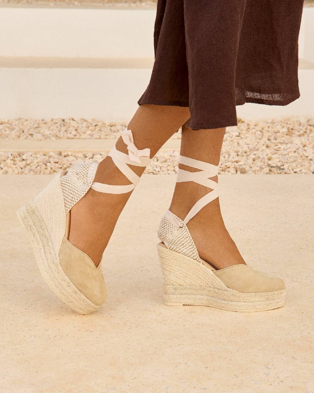 Manebí Soft Suede Heart-Shaped|Wedge Espadrilles - Hamptons Champagne Beige Offerta Pasqua