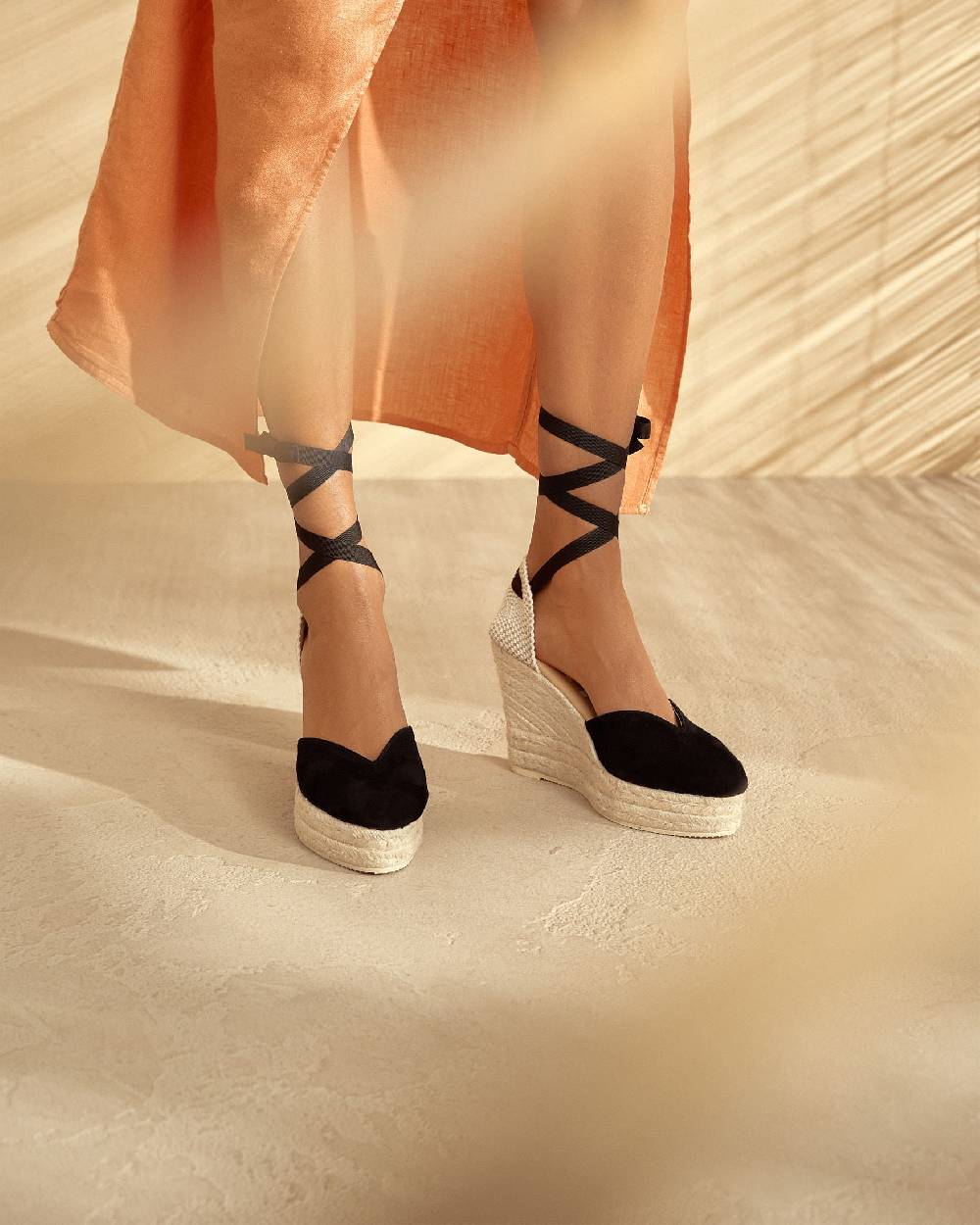Manebí Soft Suede Heart-Shaped|Wedge Espadrilles - Hamptons Black Offerta Giorno del Papà