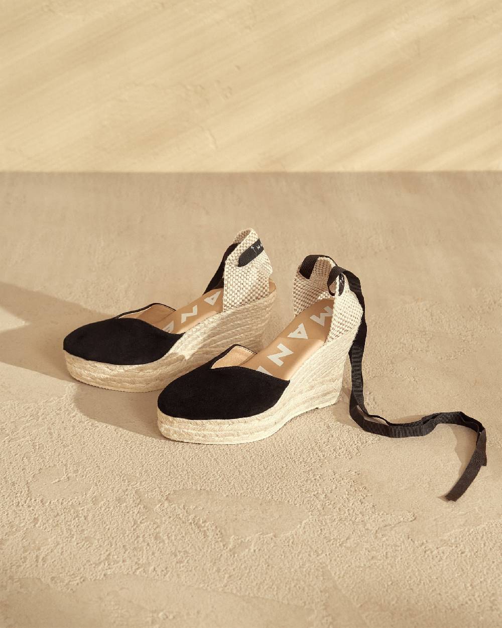 Manebí Soft Suede Heart-Shaped|Wedge Espadrilles - Hamptons Black Offerta Giorno del Papà