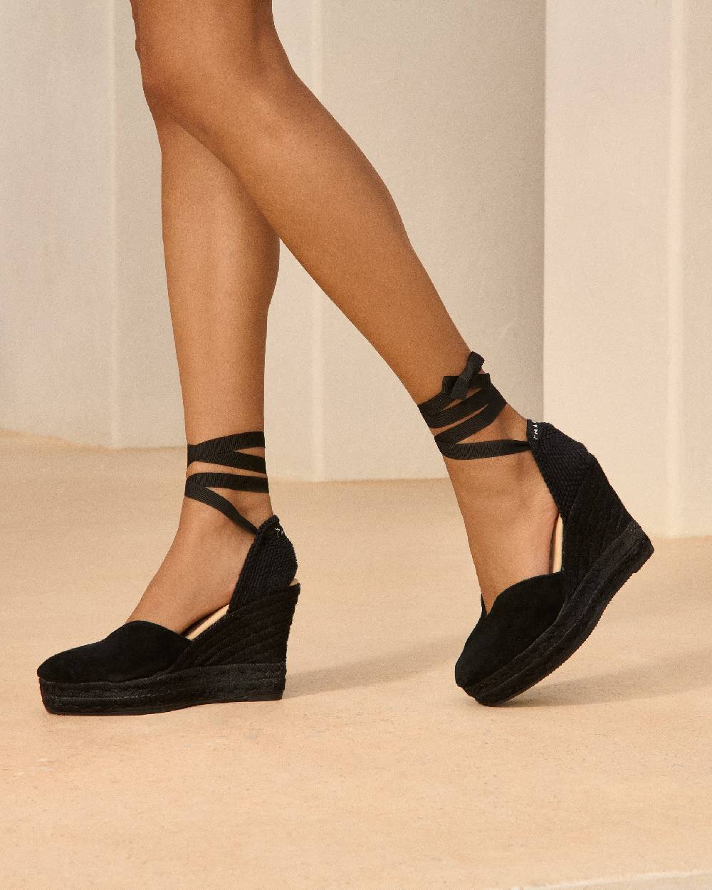Manebí Soft Suede Heart-Shaped|Wedge Espadrilles - Hamptons Black On Tone Offerta San Valentino