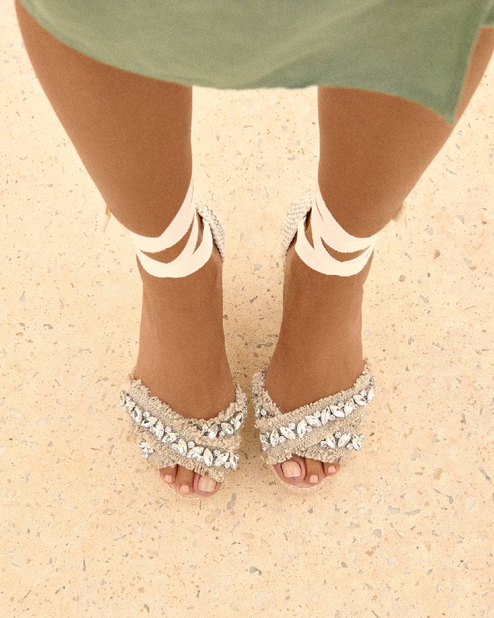 Manebí Organic Hemp with Crystals|Crossed Wedges Valenciana - Capri Natural With Gems Vendita calda