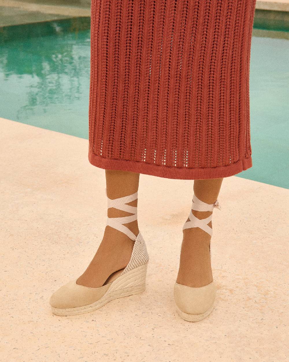 Manebí Soft Suede Low Wedge Espadrilles - Hamptons Champagne Beige Grandi sconti