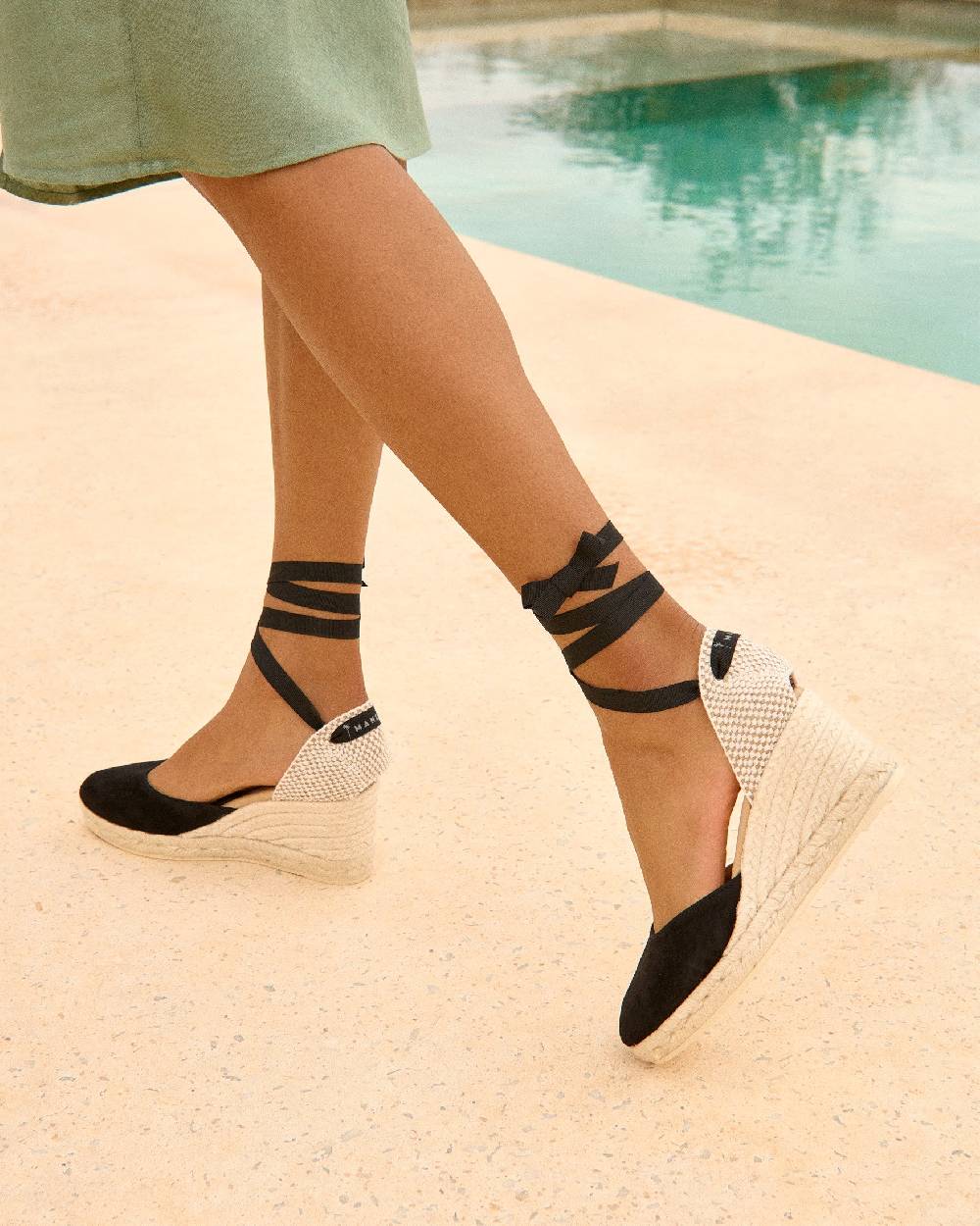 Manebí Soft Suede Low Wedge Espadrilles - Hamptons Black Bestseller