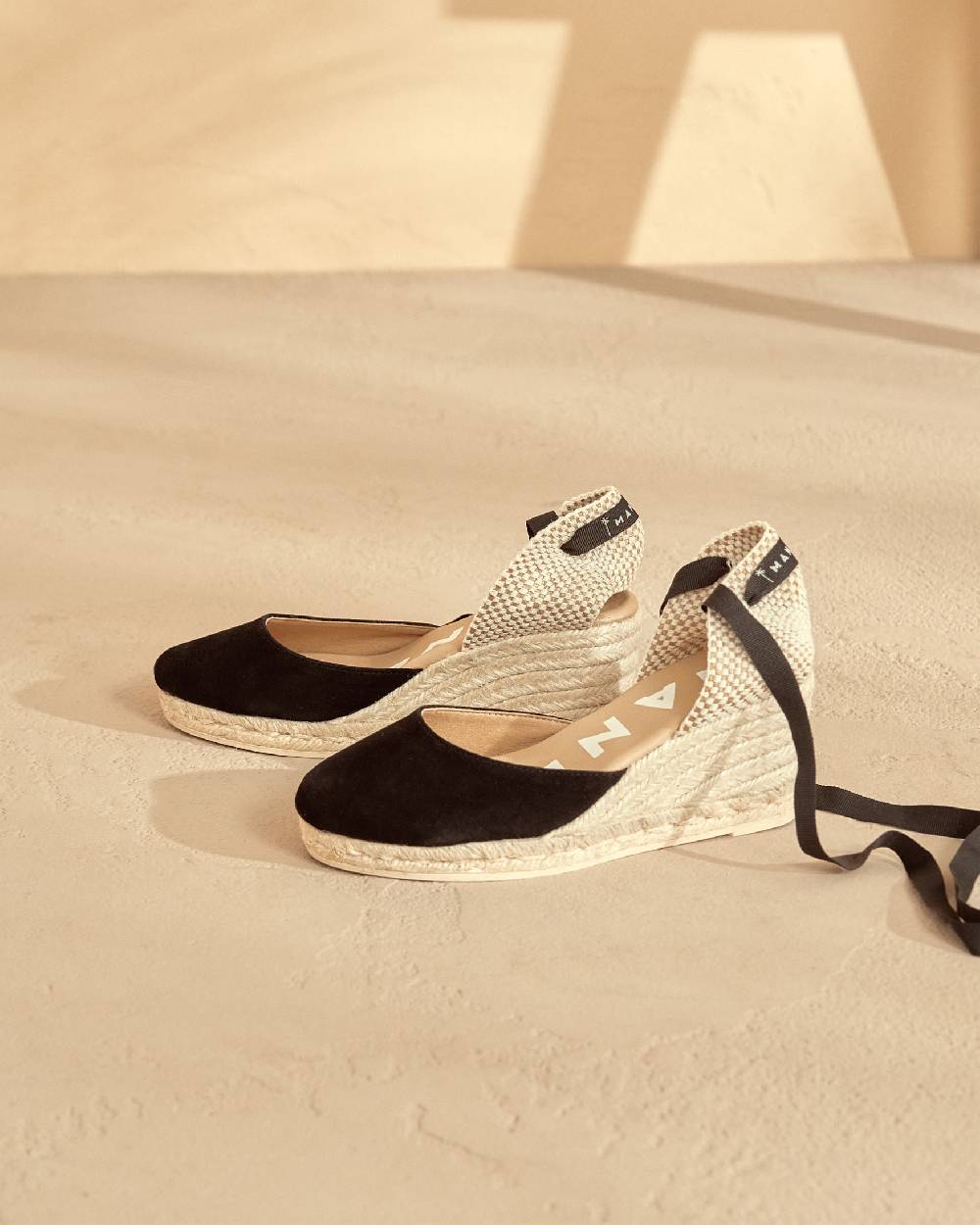 Manebí Soft Suede Low Wedge Espadrilles - Hamptons Black Bestseller